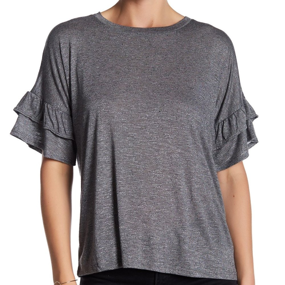 Bobeau Double Ruffle Sleeve Tee